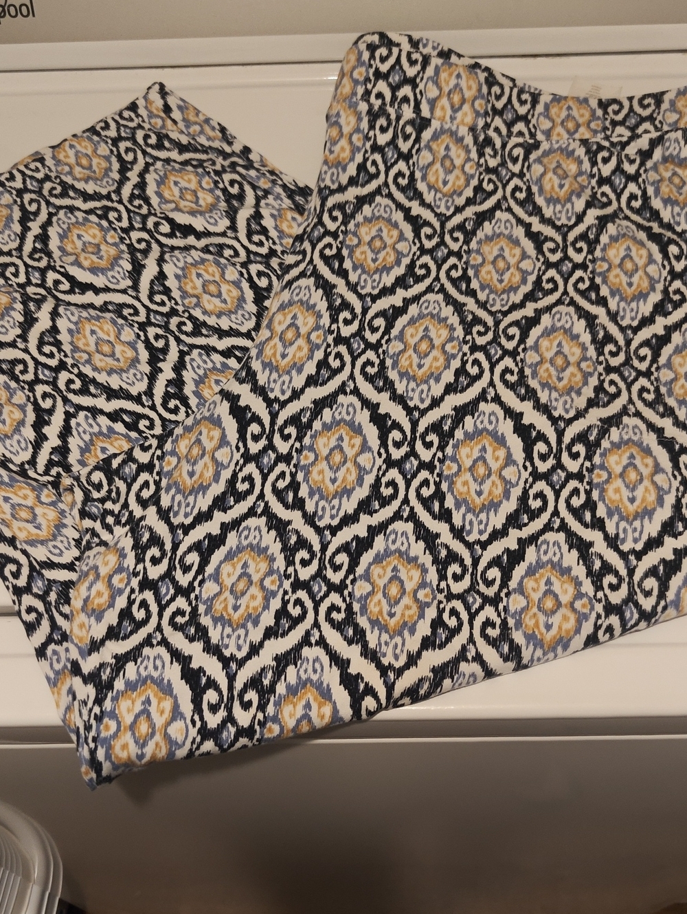 Navy & Mustard Ikat Print Stretch Pant